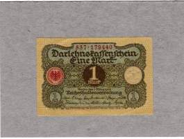 Saksa - Darlehnskassenschein 1 mark 1920.  Saksan valtion julkaisema velkaseteli.