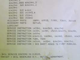 Skil Service Manual 1985 - Skil-laitteiden ja työkoneiden huolto- ja varaosakirja 1985, sisältää kuvaston, sähkökaavioita, teknisiä arvoja yms. -katso