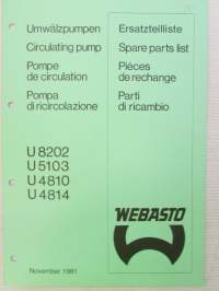 Webasto Umwältzpumpen U8202 / U5103 / U4810 / U4814 Ersatzteilliste -varaosaluettelo