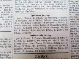 Helsingfors Tidningar, onsdaden 9.6.1858, innehåller bl. a. följande artiklar / annonser; Resande - Kyrkoherden Durchman med fru från Ruovesi - Häradsskrivaren