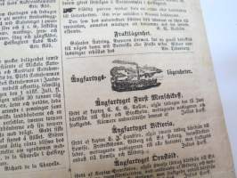 Helsingfors Tidningar, onsdaden 9.6.1858, innehåller bl. a. följande artiklar / annonser; Resande - Kyrkoherden Durchman med fru från Ruovesi - Häradsskrivaren