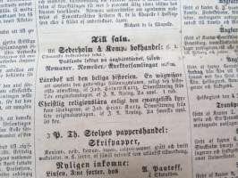 Helsingfors Tidningar, onsdaden 9.6.1858, innehåller bl. a. följande artiklar / annonser; Resande - Kyrkoherden Durchman med fru från Ruovesi - Häradsskrivaren