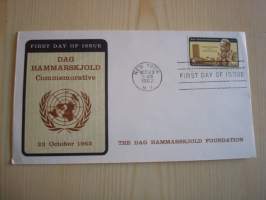 Dag Hammarskjöld Foundation, 1962, USA, ensipäiväkuori, FDC, harvinaisempi. Katso myös muut kohteeni, mm. noin 1 200 erilaista amerikkalaista ensipäiväkuorta