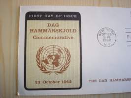 Dag Hammarskjöld Foundation, 1962, USA, ensipäiväkuori, FDC, harvinaisempi. Katso myös muut kohteeni, mm. noin 1 200 erilaista amerikkalaista ensipäiväkuorta