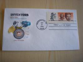 Inventors: Nikola Tesla, 1983, USA, ensipäiväkuori, FDC, harvinaisempi. Katso myös muut kohteeni, mm. noin 1 200 erilaista amerikkalaista ensipäiväkuorta