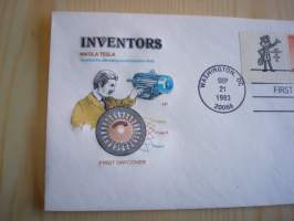 Inventors: Nikola Tesla, 1983, USA, ensipäiväkuori, FDC, harvinaisempi. Katso myös muut kohteeni, mm. noin 1 200 erilaista amerikkalaista ensipäiväkuorta