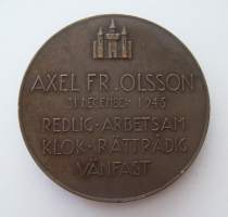 Axel Fr Olsson 31.12-1945  ( J Fröding ) mitali ,   taidemitali  55 mm