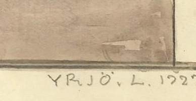 Yrjö Laine, &quot;Pientila Tuwan kaappi&quot; -  alkuperäinen akvarelli/piirros sign Yrjö L 1927,  26x22  cm   / Yrjö Laine-Juva (vuoteen 1955 Laine s 1897 )oli