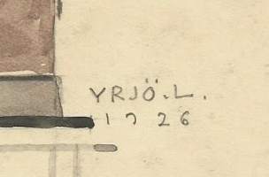 Yrjö Laine, &quot;Kaappi Kalvola&quot; -  alkuperäinen akvarelli/piirros levylle  sign Yrjö L 1926,  33x19  cm   / Yrjö Laine-Juva (vuoteen 1955 Laine s 1897 )oli