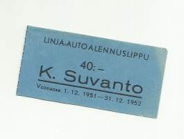 Linja-autoalennuslippu 40:- voimassa 1951-1952  - matkalippu, linja-autolippu