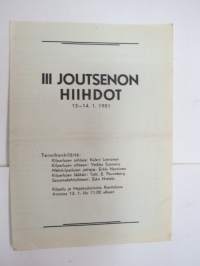 III Joutsenon hiihdot, Joutseno, 13-14.1.1951 -hiiihtokisat käsiohjelma -skiing competition program