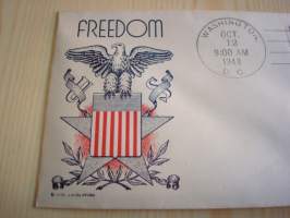 WWII, Overrun Country: Kreikka, Freedom, 1943, USA, ensipäiväkuori, FDC. Katso myös muut kohteeni, mm. noin 1 200 erilaista amerikkalaista ensipäiväkuorta