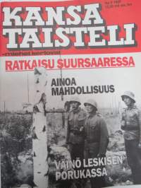 Kansa Taisteli 1985 nr 9 Ratkaisu Suursaaressa. Väinö Leskinen porukassa. Pentti Salmelin : Suursaaren myrskyssä. (kuvassa eversti Martti Juho Miettinen,