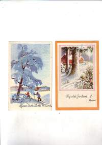 Joulukortit 30- ja 40-luku, joulumerkit takana (katso kuva)