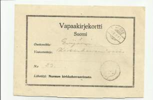 Nurmon kirkkoherranvirasto  -     firmakortti vapaakirjekortti  1920