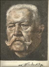 Von Hindenburg/ prof Paul Scheurichin piirros - painokuva 40x27 cm keskeltä taitettu