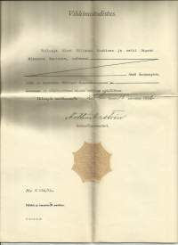 Vihkitodistus  - paperisinetti / Sigillum Civitatis Helsinforsis / Kunnallispormestari 1936