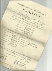 Suomen Kokki- ja Stuerttikoulu - todistus 1948