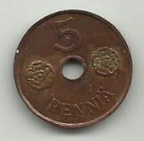 5 penniä  1943
