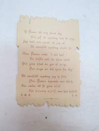 Onnittelukortti v. 1905 &quot;O, Herre, låt mig tjäna dig...&quot; painettu onnittelukortti erikoisesti leikatuin reunoin, näitä annettiin mm. rippikoulumuistoina