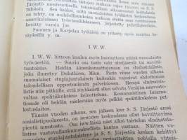 Työmiehen Kalenteri I 1922, sis. mm. seur. artikkelit / kuvat / mainokset; Kansikuvitus sekä kalenteriosan vinjettikuvitus I. Vickberg; Ikuinen muisto