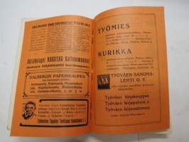 Työväen Kalenteri III (3.) 1910, sis. mm. seur. artikkelit; Kansikuvitus Sallinen, Kalenteritietoja, Markkinapäivät, Tietoja posti- ja rautatielähetyksistä,