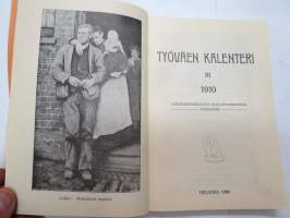 Työväen Kalenteri III (3.) 1910, sis. mm. seur. artikkelit; Kansikuvitus Sallinen, Kalenteritietoja, Markkinapäivät, Tietoja posti- ja rautatielähetyksistä,