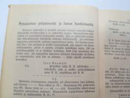 Työväen Kalenteri II (3.) 1909, sis. mm. seur. artikkelit / kuvat / mainokset; Kalenteritietoja, Markkinapäivät, Tietoja posti- ja rautatielähetyksistä,