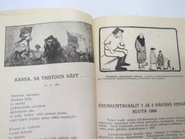 Työväen Kalenteri II (3.) 1909, sis. mm. seur. artikkelit / kuvat / mainokset; Kalenteritietoja, Markkinapäivät, Tietoja posti- ja rautatielähetyksistä,