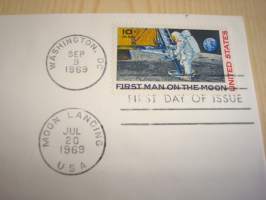 Apollo 11 First Orbit of the Moon, USA, ensipäiväkuori, FDC, hieno. Katso myös muut kohteeni, mm. noin 1 200 erilaista amerikkalaista ensipäiväkuorta