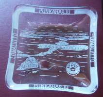 Lomaliitto Punkaharju  - tuhkakuppi  lasia 8,5x8,5 cm  1950-luku