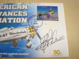 WWII, American Advances in Aviation: P-47 Thunderbolt, 2006, USA, ensipäiväkuori, FDC, harvinaisempi versio, kuoren tekijän signeeraama, ilmavoimat, Air Force.