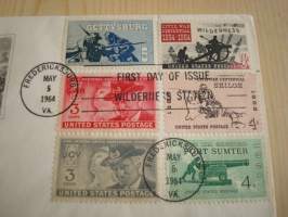 Civil War: Battle of Wilderness, USA:n sisällissota, 1964, USA, ensipäiväkuori, FDC, kuudella erilaisella postimerkillä. Katso myös muut kohteeni, mm. noin 1