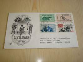 Civil War Centennial, USA:n sisällissota, 1964, USA, ensipäiväkuori, FDC, lähetetty baronitar M. Doll Stackelbergille, Miami Beach, Florida. Katso myös muut