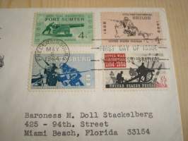 Civil War Centennial, USA:n sisällissota, 1964, USA, ensipäiväkuori, FDC, lähetetty baronitar M. Doll Stackelbergille, Miami Beach, Florida. Katso myös muut