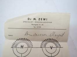 Dr. M. Zewi - Specialist i ögonsjukdomar -silmälasimääräys, 28.10.1953 -eye glass prescription