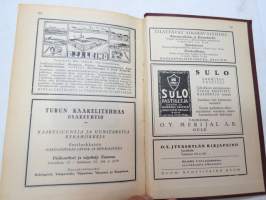 Kansanvalistusseuran Kalenteri 1930, sis. mm. seur. artikkelit / kuvat / mainokset; Singer, Paulig, Paischeff, Nokia, Husqvarna Fama kutomakoneet, Kalenteriosuus