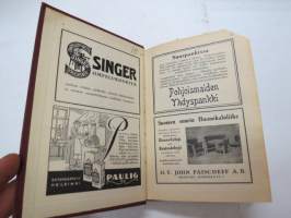 Kansanvalistusseuran Kalenteri 1930 + Tietokalenteri yhteensidottuna, sis. mm. seur. artikkelit / kuvat / mainokset; Singer, Paulig, Paischeff, Nokia, Husqvarna