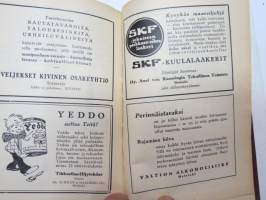 Kansanvalistusseuran Kalenteri 1930 + Tietokalenteri yhteensidottuna, sis. mm. seur. artikkelit / kuvat / mainokset; Singer, Paulig, Paischeff, Nokia, Husqvarna