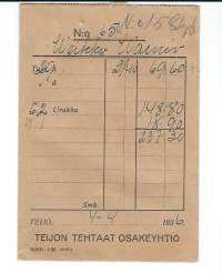 Teijon Tehtaat Oy  palkkapussi 24.7.1937     firmakuori