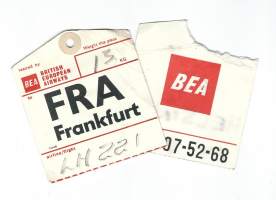 BEA  matkatavaran osoitelappu  1960-70-luku - osoitelappu  2 kpl