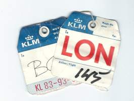 KLM  matkatavaran osoitelappu  1960-70-luku - osoitelappu  2 kpl