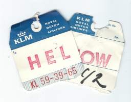 KLM  matkatavaran osoitelappu  1960-70-luku - osoitelappu  2 kpl