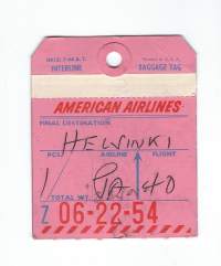 American Airlines    matkatavaran osoitelappu  1960 - l osoitelappu