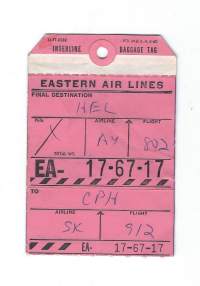 Eastern Air Lines    matkatavaran osoitelappu  1965 osoitelappu
