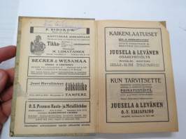 Kansanvalistusseuran Kalenteri 1919, sis. runsaasti mainoksia, artikkeleita, tilastotietoa, rautateitten ja postin kulku, virkamiehistö, puolueet,