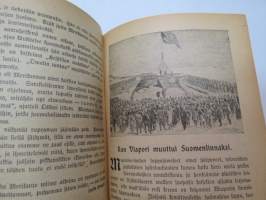 Kansanvalistusseuran Kalenteri 1919, sis. runsaasti mainoksia, artikkeleita, tilastotietoa, rautateitten ja postin kulku, virkamiehistö, puolueet,