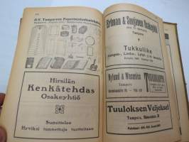 Kansanvalistusseuran Kalenteri 1919, sis. runsaasti mainoksia, artikkeleita, tilastotietoa, rautateitten ja postin kulku, virkamiehistö, puolueet,