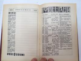 Kansanvalistusseuran Kalenteri 1928, sis. runsaasti mainoksia, artikkeleita, tilastotietoa, rautateitten ja postin kulku, virkamiehistö, puolueet,