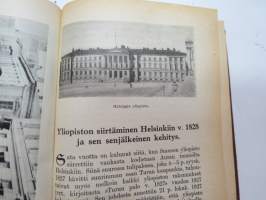 Kansanvalistusseuran Kalenteri 1928, sis. runsaasti mainoksia, artikkeleita, tilastotietoa, rautateitten ja postin kulku, virkamiehistö, puolueet,